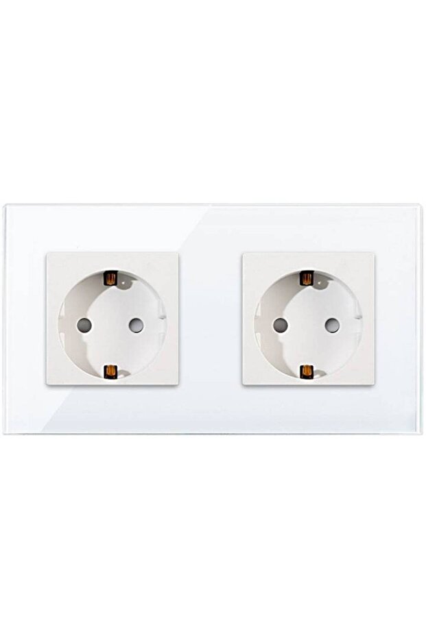 Double socket with glass frame, White - 2