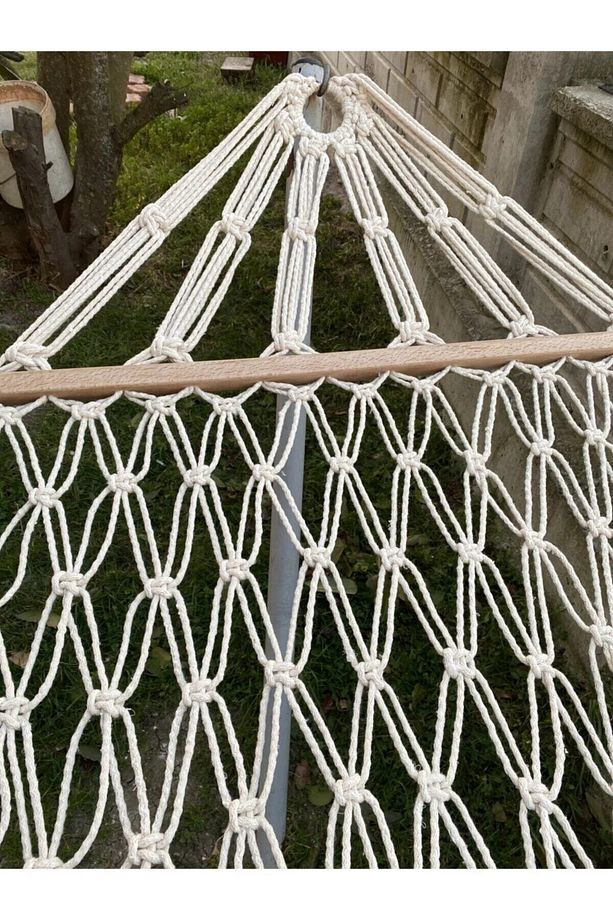Pamuk Hamak Çift Makrome Örgülü Tek Kişilik Salıncak Bağlama İpi Dahil Konforlu 95x220 Cm - 2