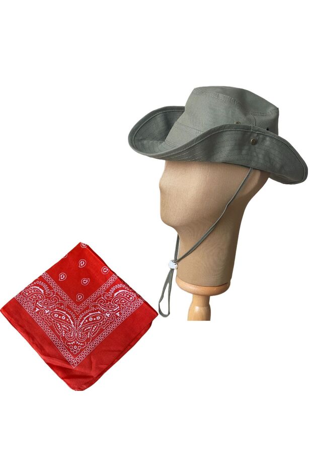 Summer Foldable Safari Fedora Cowboy Hat with Cotton Bandana Combination