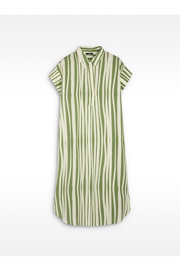 Çizgili Gömlek Elbise - 5