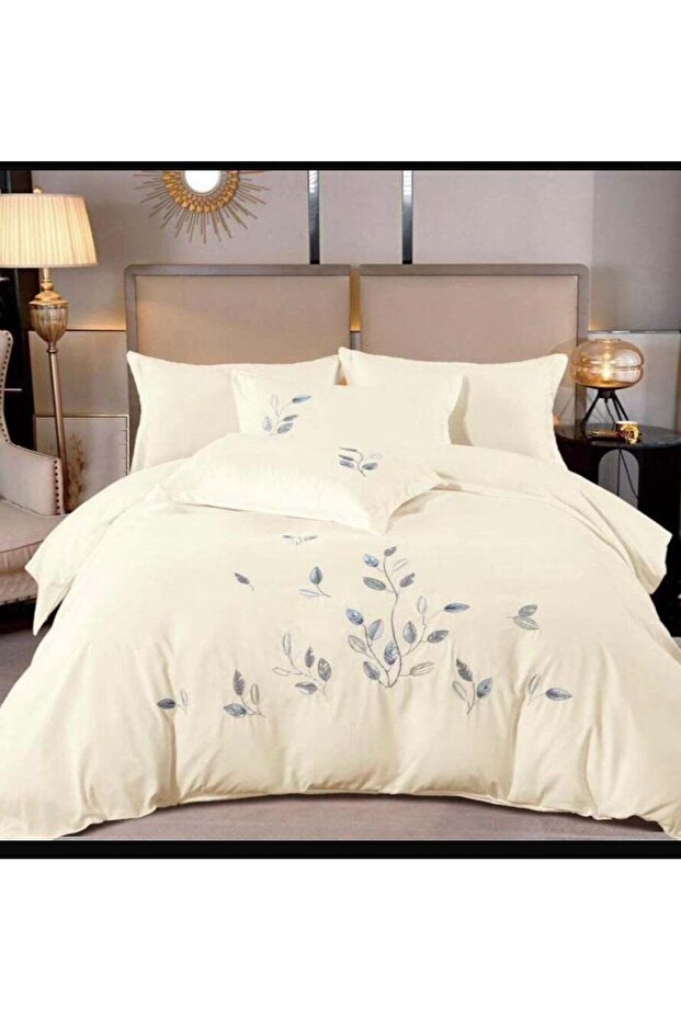 SOFT & LUXURIOUS 6 PC KING SIZE EMBROIDERED CREAM FLORAL ROYALTY COMFORTER SET