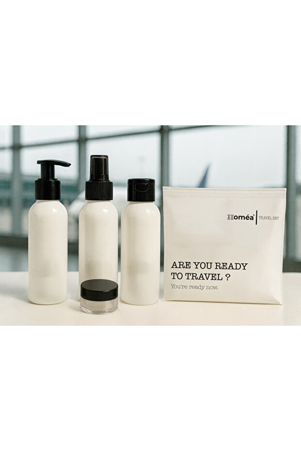 Plastic Travel Size 100ml White Bottle and Jar Set of 4 – Travel Kit with Bag