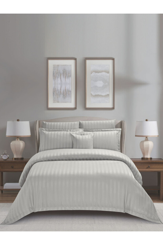 Comforter Set King Size, 8-Pcs, 260x240 cm, Striped Bedding Set, All Season, Microfiber