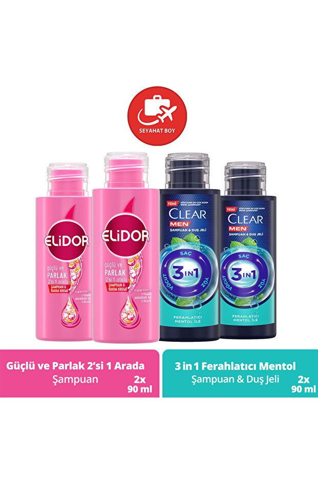 Men Şampuan & Duş Jeli 3in1 90 ml x2 + Elidor Şampuan & Bakım Kremi Güçlü ve Parlak 90 ml x2 - 1