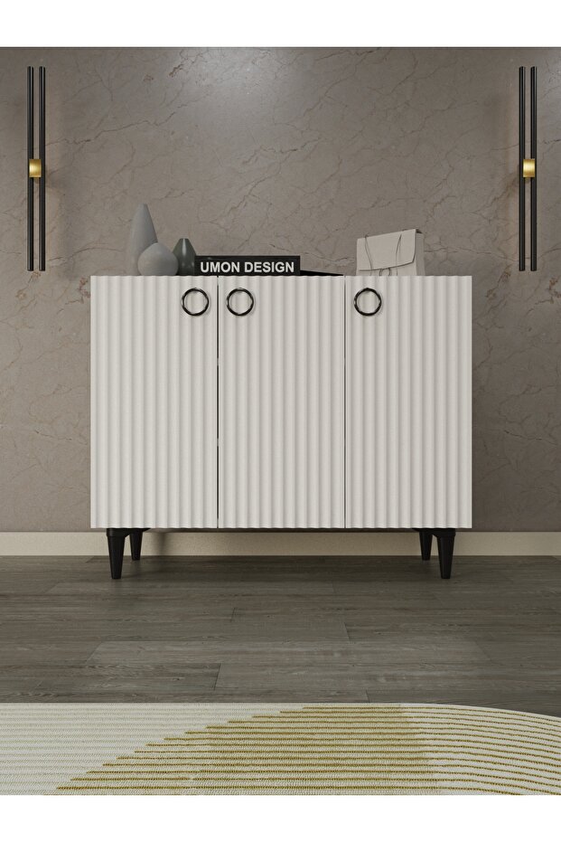 Line 4 Raflı 3 Kapaklı Ayakkabılık Çok Amaçlı Dolap Ayaklı Konsol Dekoratif MDF Kapak - 1