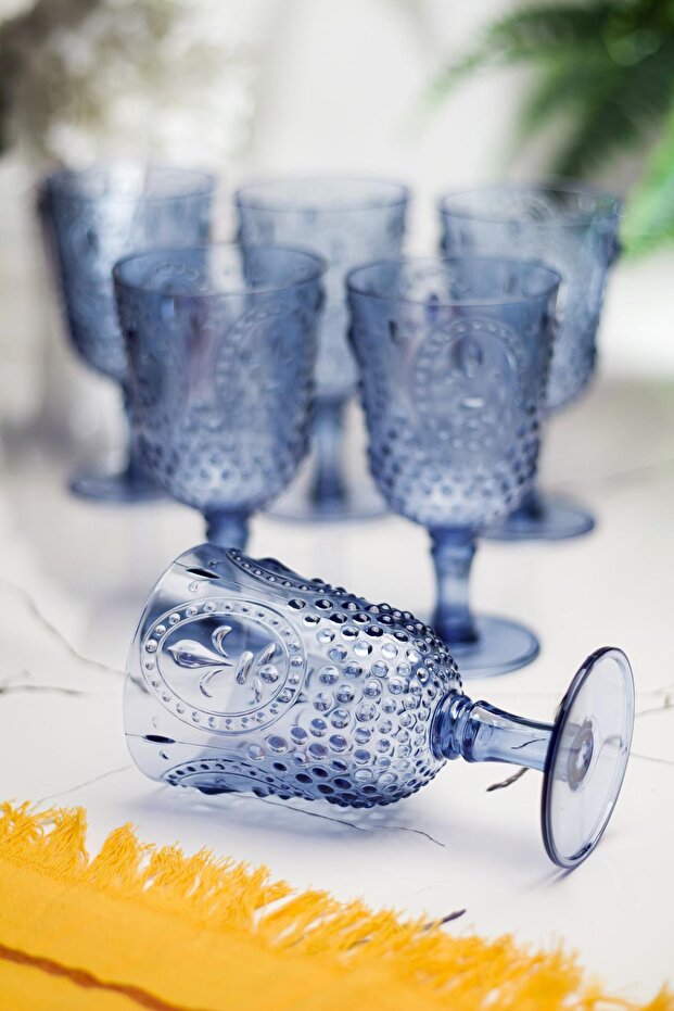 Acrylic Navy Blue 6-Piece Goblet & Water Soft Drink Coffee Side Glass 450 ml (Not Glass)
