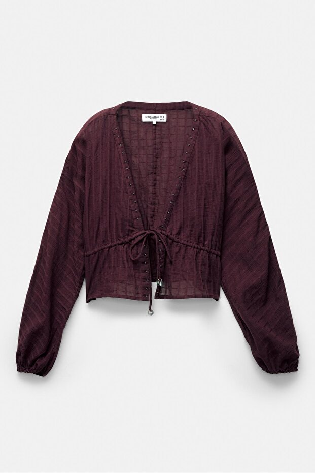 Bağlama detaylı boncuklu bluz - 5