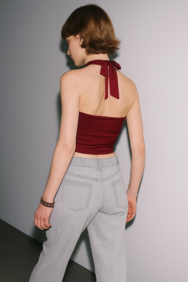 Boyundan Bağlamalı Esnek Örme BLUZ - 2