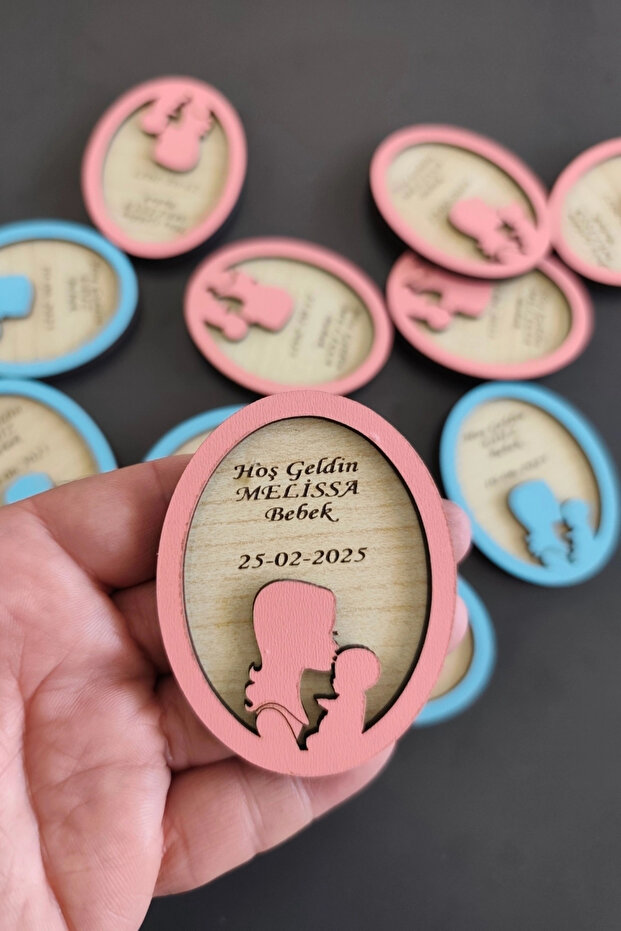 Mother's Lap Patterned Welcome Wooden Baby Magnet Pink - 20 Pieces