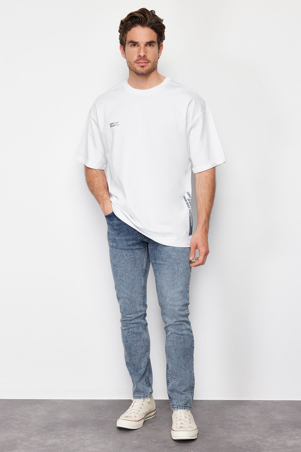 Beyaz Oversize Yazı Baskılı %100 Pamuklu T-Shirt TMNSS24TS00075 - 2