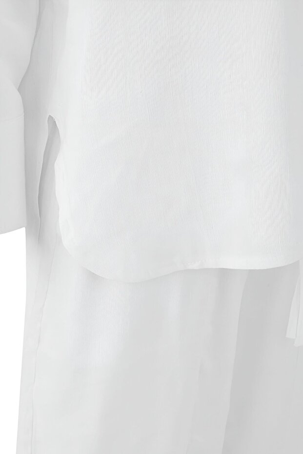 Beyaz Gömlek Ve Beli Lastikli Pantolon Keten Görünümlü Dokuma Alt - Üst Takım TWOSS25AU00120 - 7