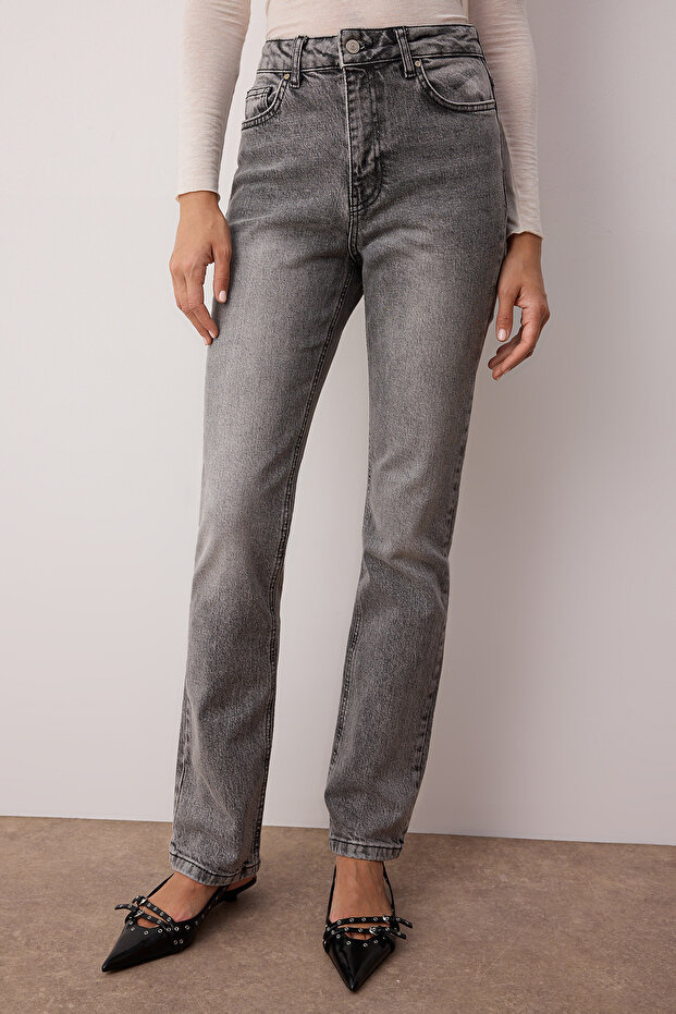 Antrasit Yüksek Bel Comfort/Esnek Bootcut Jeans TWOAW23JE00657 - 3
