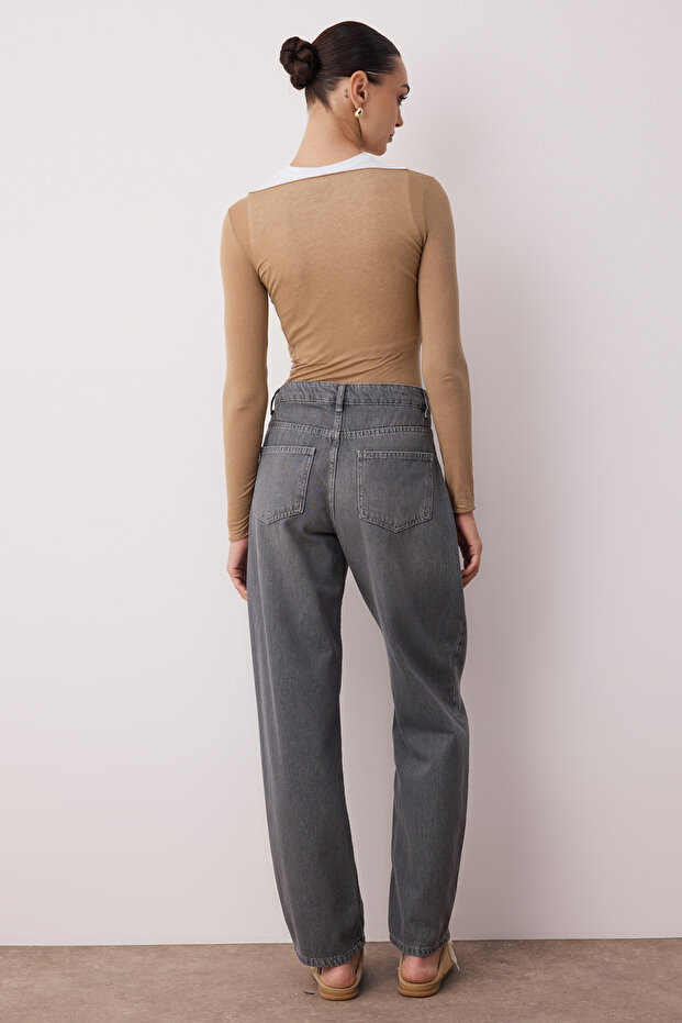Antrasit Premium Düşük Bel Barrel Jeans TWOSS25JE00173 - 4
