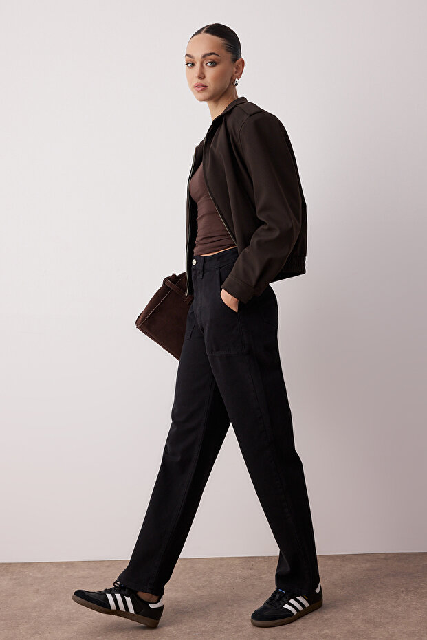 Siyah Cep Detaylı Yüksek Bel Wide Leg Jeans TWOAW22JE0595 - 5