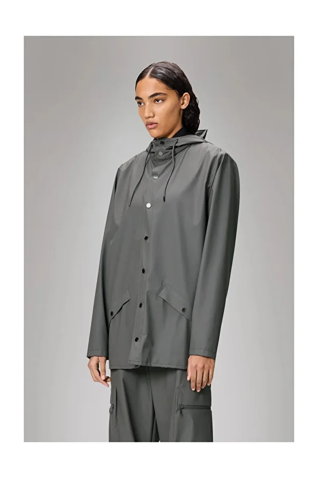 Waterproof jacket is cut from Rains’ signature PU fabric and features ultrasonically welded seams. - 2