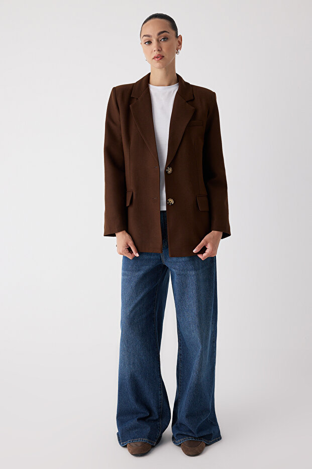 Необхідні речі в гардеробі Коричневий кашемір Спеціальна колекція Блейзер з вільним кроєм | TWOAW26BC00005 - 2