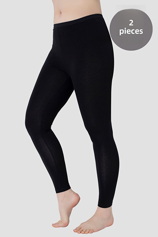 Women's Cotton Lycra Long Tights Black 2 Pack