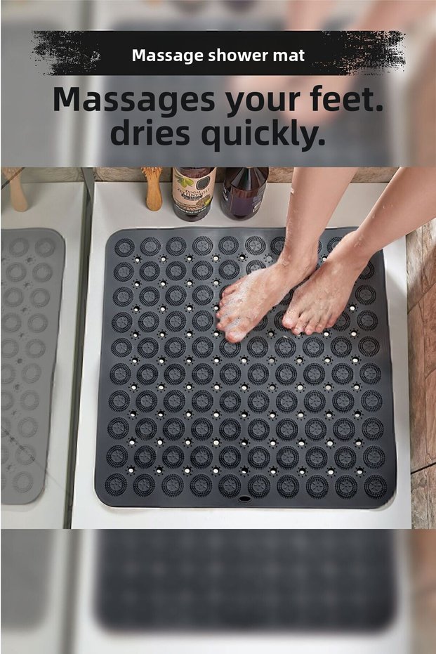 1 Piece Non-Slip Shower Cabin Bath and Shower Mat with Square Massage Surface, Sticks with 100 Suction Cups 54 X 54 cm