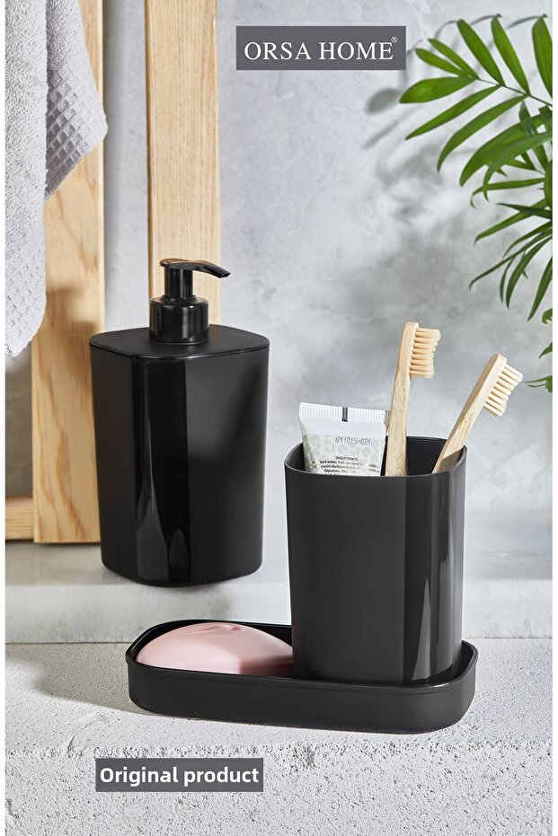 Black 3-Piece Bathroom Set Soap Dispenser Toothbrush Holder Liquid Soap Dispenser 204