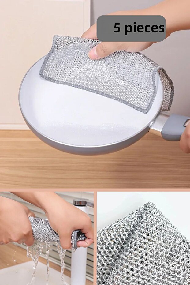 (5 Pieces) Magic Stainless Steel Wire Dishcloth, Dirt and Rust Remover, Magic Cleaning Cloth