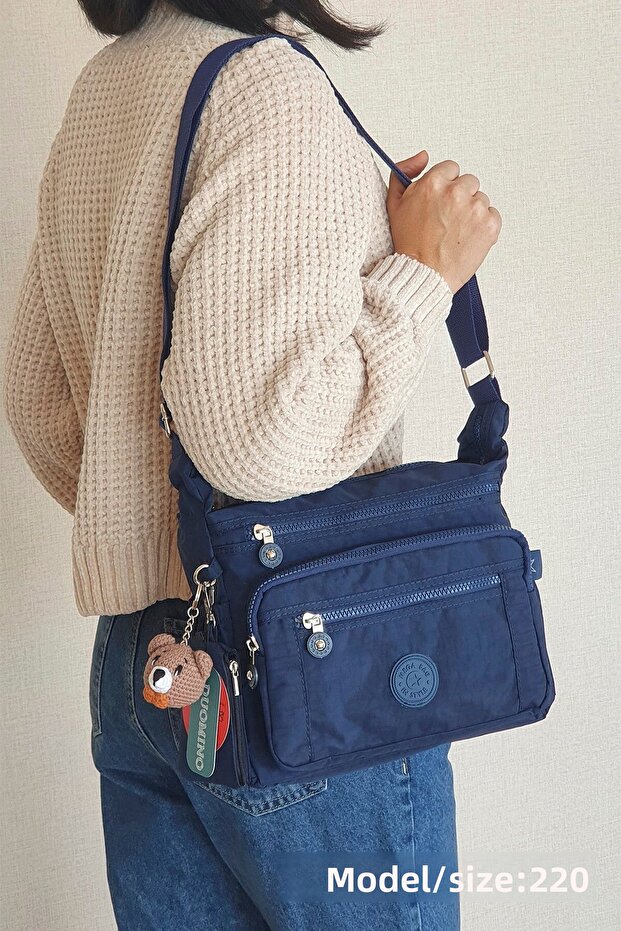 Navy Blue Women's Strappy Crossbody Bag Mega Messenger Bag Klinkir Multi-Compartment Shoulder Bag Nemobags