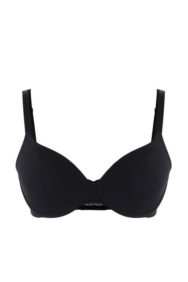 Siyah Sabit Kaplı Dolgusuz Balenli T-Shirt Bra Büyük Beden Sütyen TBBAW26CW00003 - 2