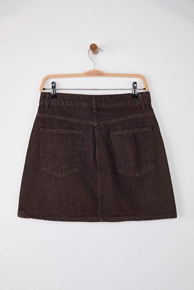 Kahverengi Mini Basic Denim Etek TWOAW26ET00049 - 8