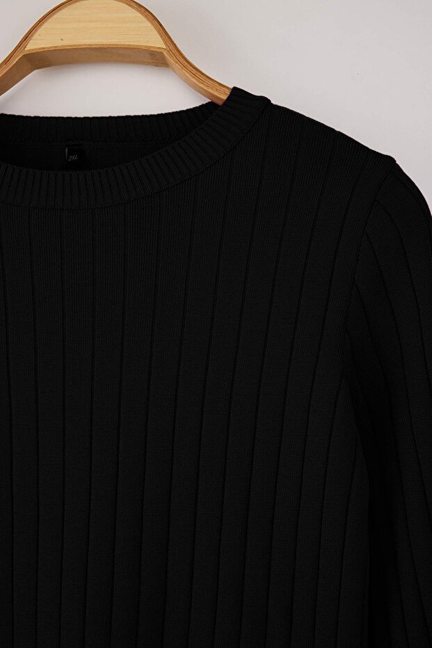 Czarna, prążkowana, dopasowana bluzka dzianinowa TBBAW23AF00025 - 6