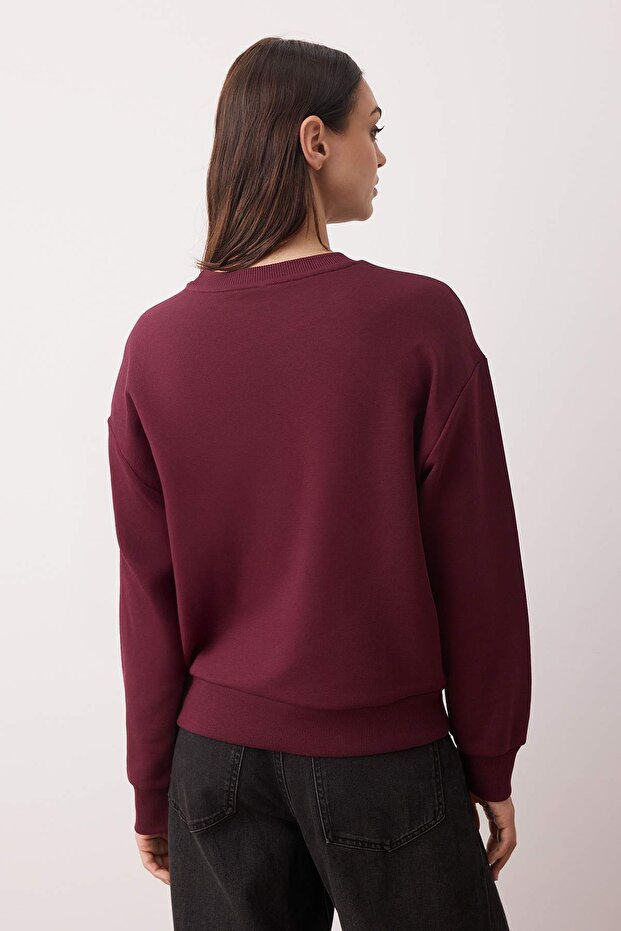 Mürdüm Kalın Regular/Normal Kesim Bisiklet Yaka Örme Sweatshirt TWOAW26SW00028 - 5