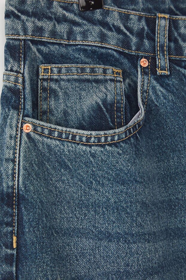 Mavi Soluk Efekt Vintage Yüksek Bel Geniş Paça %100 Pamuk Non-Stretch Wide Leg Jeans TBBAW26CJ00002 - 6