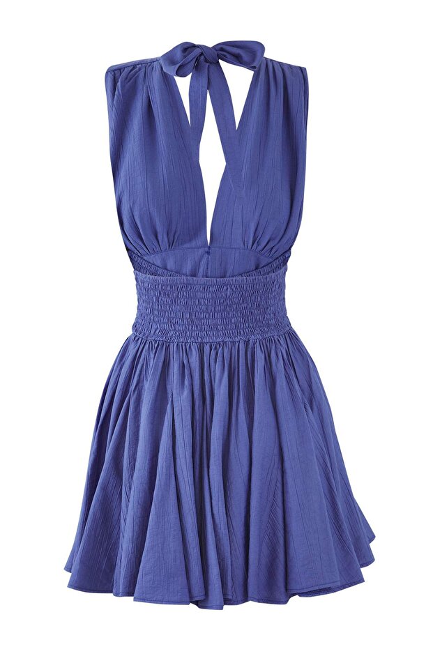 Mavi Belden Açılan/Skater Düşme Detaylı Şifon Kısa/Mini Elbise TPRSS25EL00319 - 7