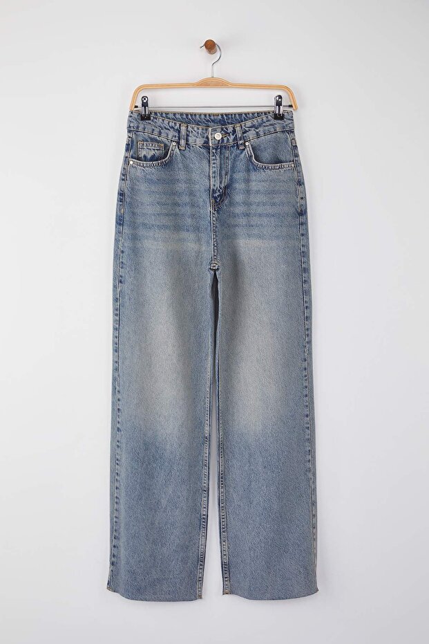 Mavi Yüksek Bel Paçası Kesikli Geniş Paça Wide Leg Jeans TWOAW26JE00089 - 5