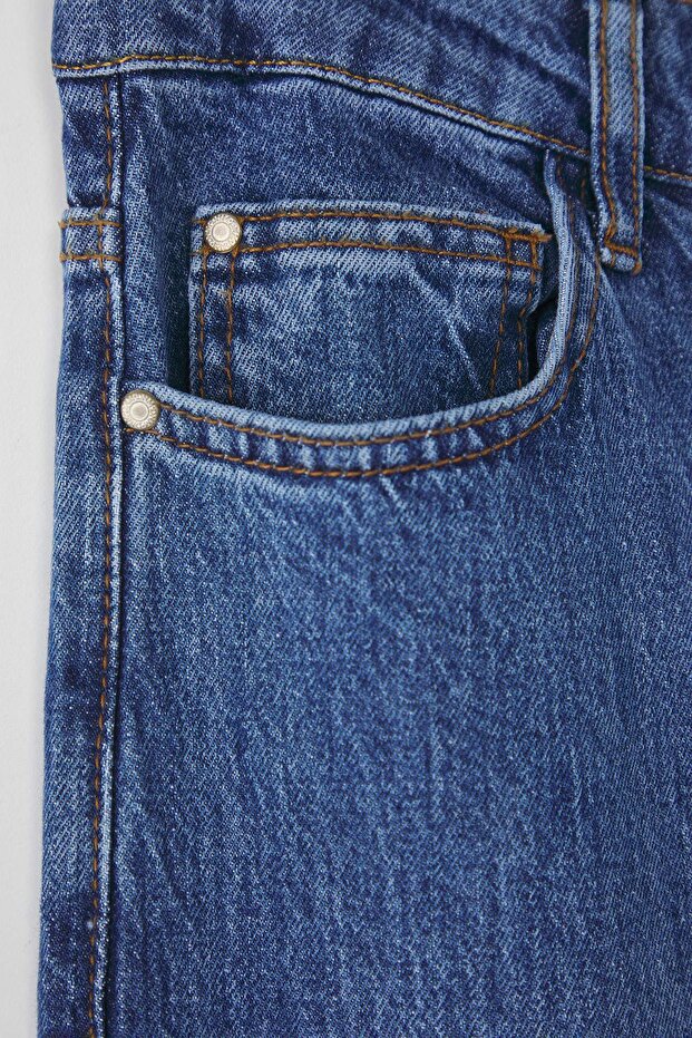 Mavi Yüksek Bel Geniş Paça Büyük Beden Wide Leg Jeans TBBAW26CJ00001 - 6