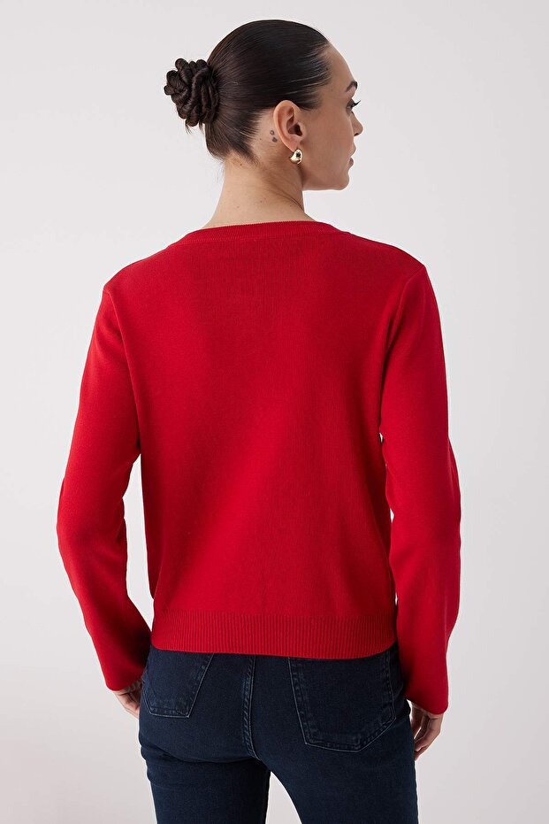Wardrobe Essentials Kırmızı Düğme Detaylı Pamuklu Basic Triko Hırka | TWOAW26HI00001 - 4