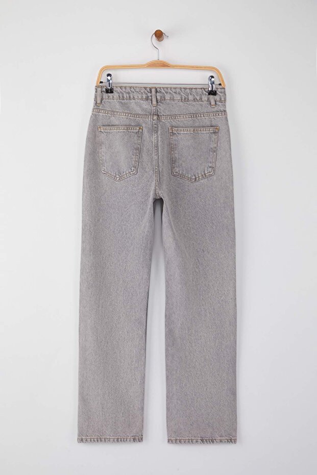 Gri Yüksek Bel Boru Paça Yeni Straight Jeans TWOAW26JE00060 - 6