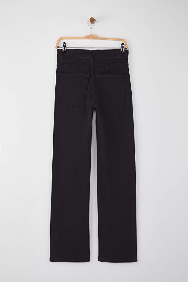 Siyah Normal Bel Geniş Paça Orta Esnek Straight Smoke Jeans TWOAW26JE00085 - 6