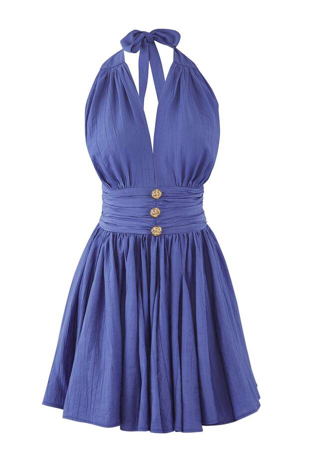 Mavi Belden Açılan/Skater Düşme Detaylı Şifon Kısa/Mini Elbise TPRSS25EL00319 - 6