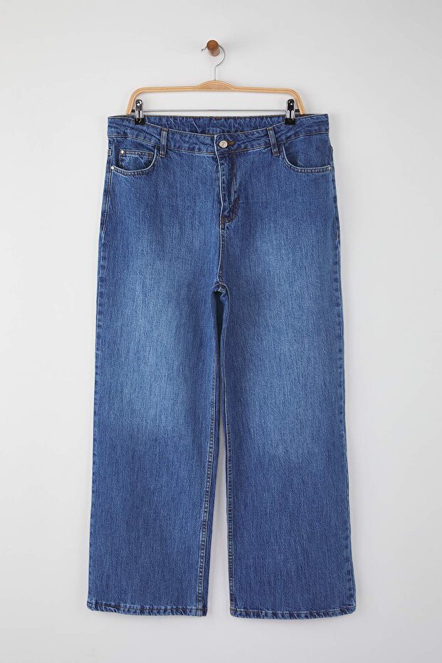 Mavi Yüksek Bel Geniş Paça Büyük Beden Wide Leg Jeans TBBAW26CJ00001 - 5