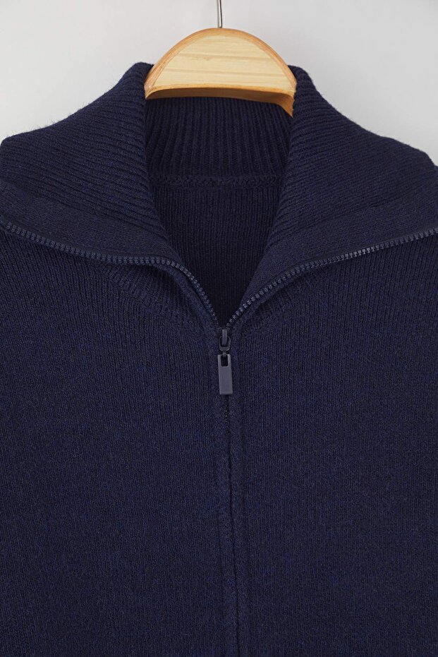 Wardrobe Essentials Lacivert Yumuşak Dokulu Geniş Kalıp Fermuarlı Triko Hırka | TWOAW26HI00092 - 6