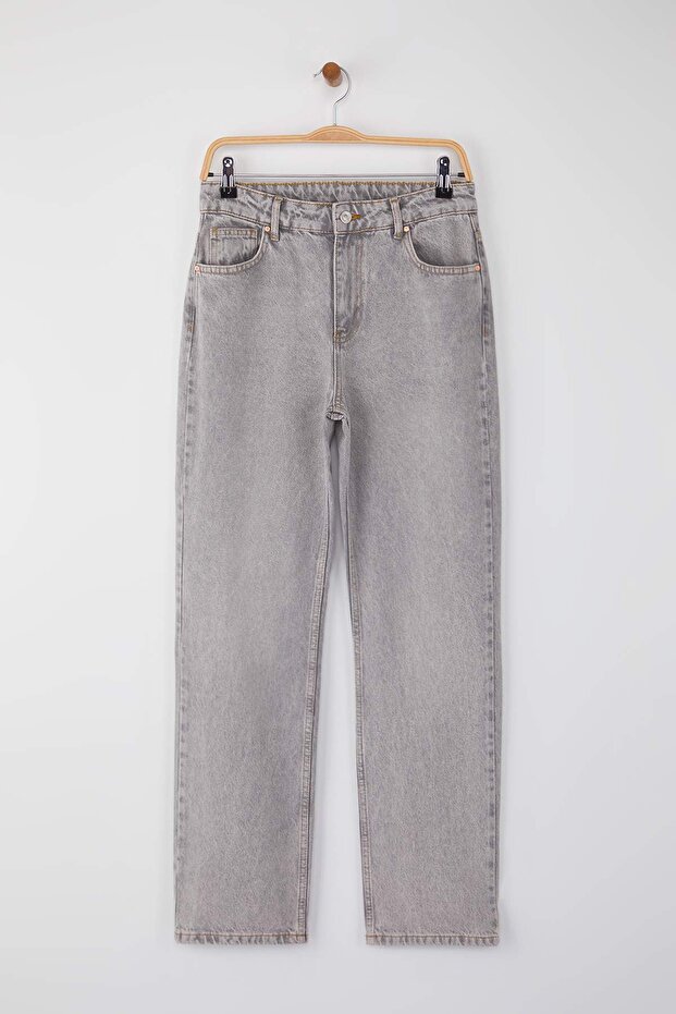 Gri Yüksek Bel Boru Paça Yeni Straight Jeans TWOAW26JE00060 - 5