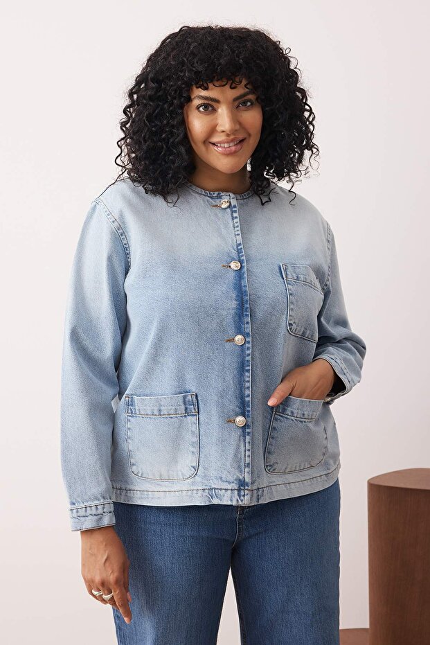 Mavi Bisiklet Yaka Oversize/Geniş Kalıp Denim Büyük Beden Ceket TBBAW26AG00002 - 2