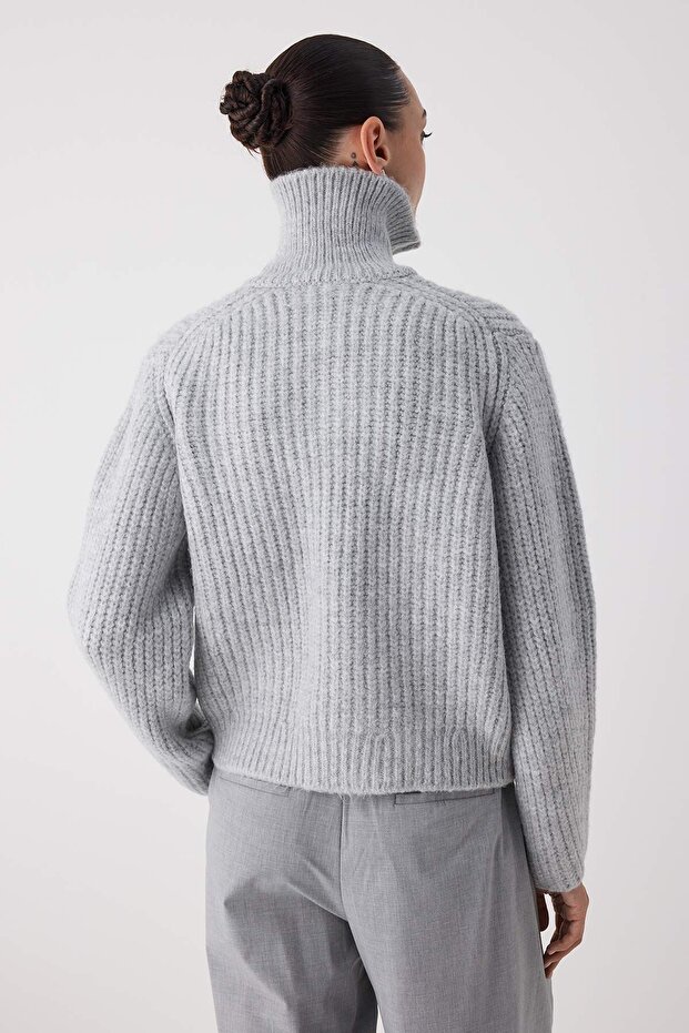 Wardrobe Essentials Gri Fermuarlı Yumuşak Dokulu Geniş Kalıp Triko Hırka|TWOAW26HI00049 - 4