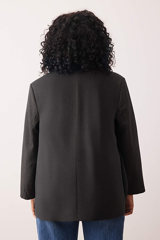Antrasit Premium Oversize/Bol Kesim Astarlı Dokuma Blazer Ceket TBBAW26AG00007 - 4