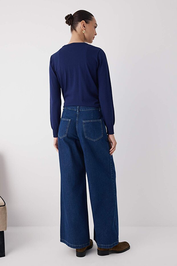 Trendyolmilla Wardrobe Essentials Mavi Yüksek Bel Wide Leg Palazzo Jeans TWOAW26JE00015 - 4
