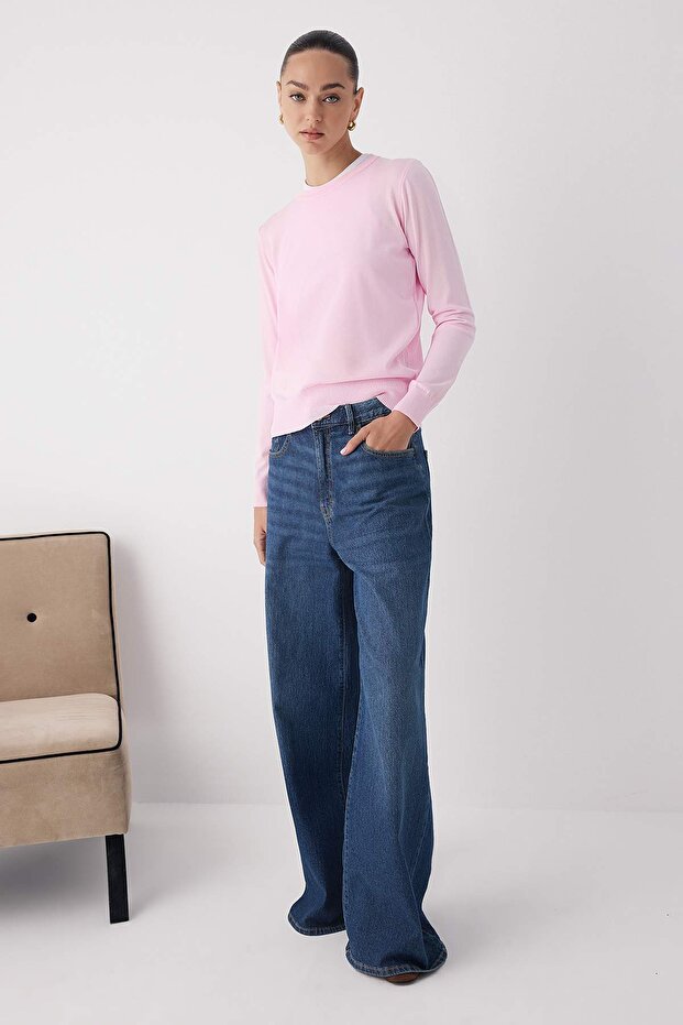 Wardrobe Essentials Pembe Merserize Görünümlü İnce Basic Triko Kazak | TWOAW26KZ00081 - 2