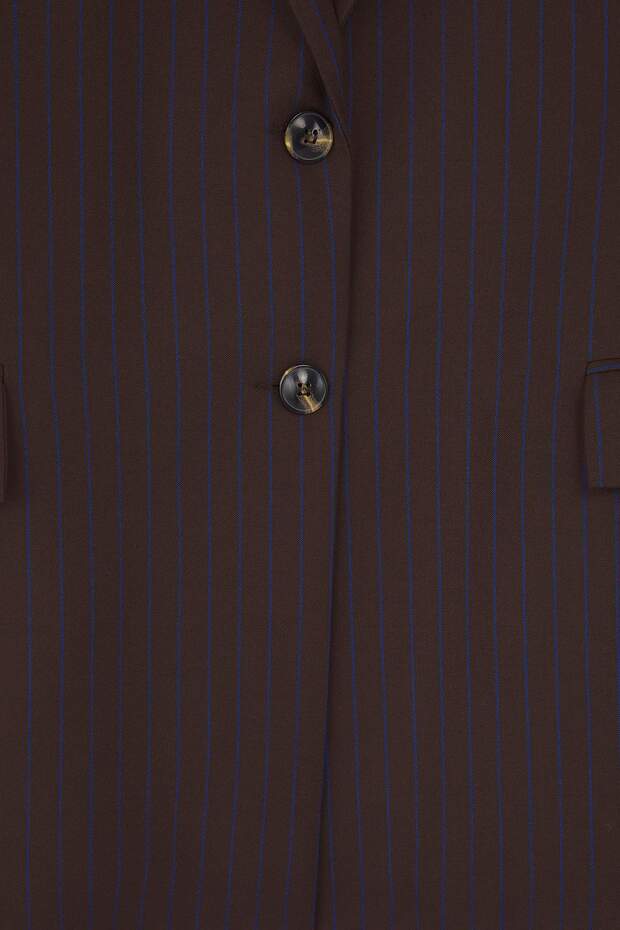 Hnědá tmavě modrá pruhovaná oversize bunda TWOAW26BC00025 - 14