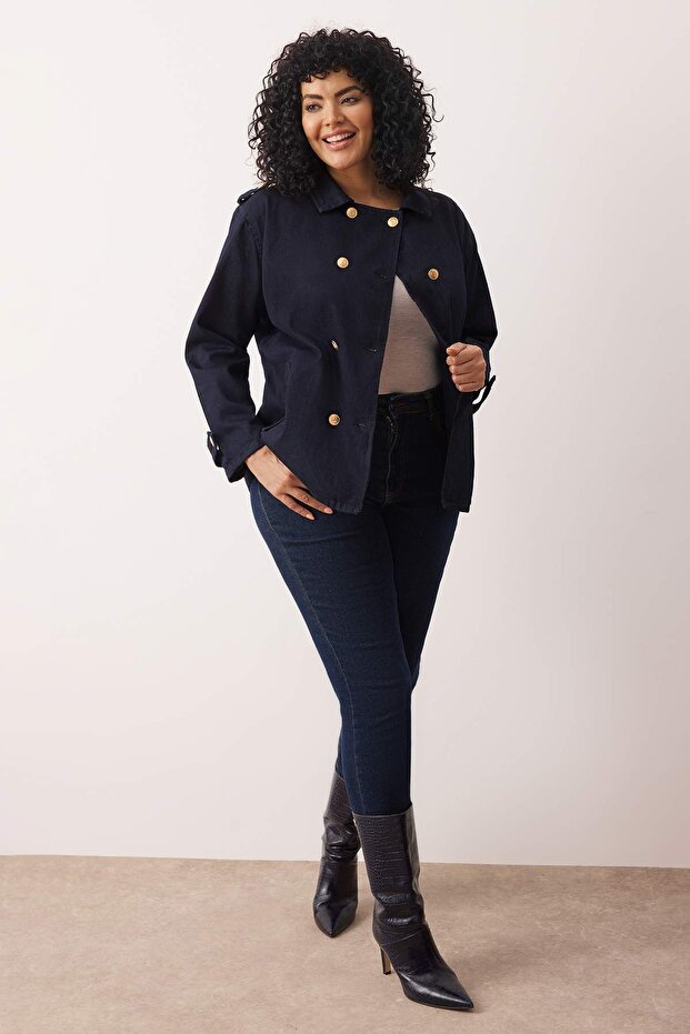 Koyu Mavi Büyük Beden Denim Ceket TBBAW26AG00004 - 2