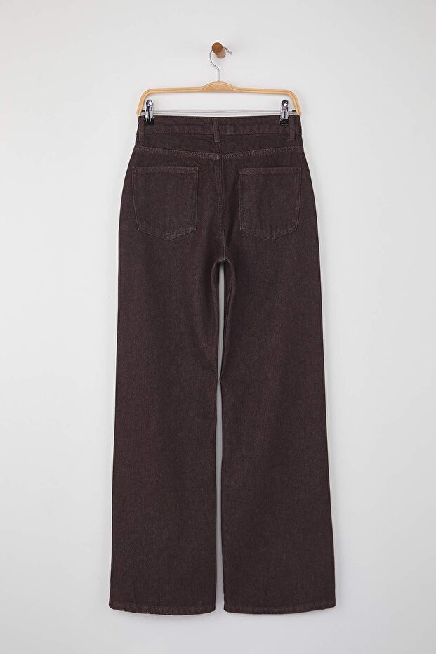 Kahverengi Yüksek Bel Geniş Paça Wide Leg %100 Pamuk Non-Stretch Jeans TWOAW26JE00119 - 7