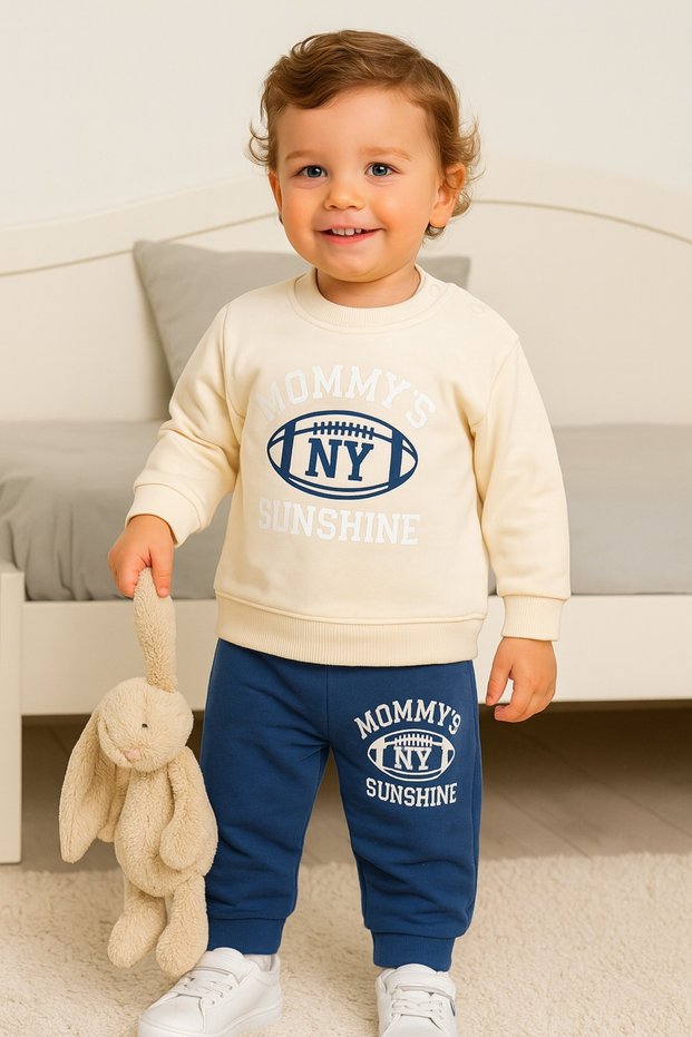 American Football Relief Printed Seasonal 100% Cotton Bottom Top 2-Piece Set