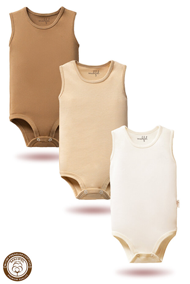 100% Organic Cotton Sleeveless Baby Bodysuit with Snap Fasteners 3 Pack